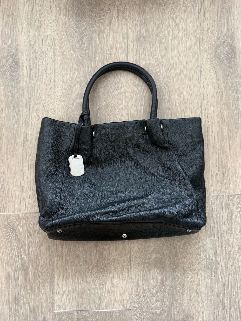 Furla Black Leather Tote Bag with Top Handles